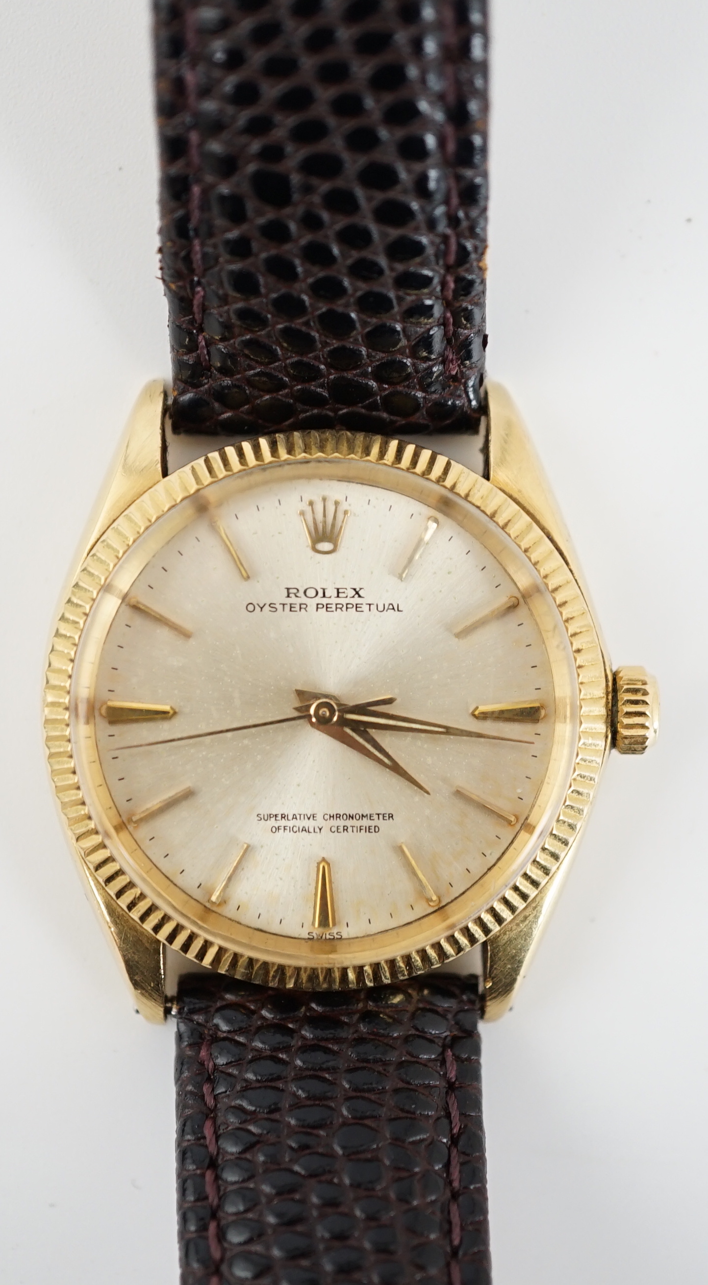 A gentleman's mid 1960's 18ct gold Rolex Oyster Perpetual wrist watch